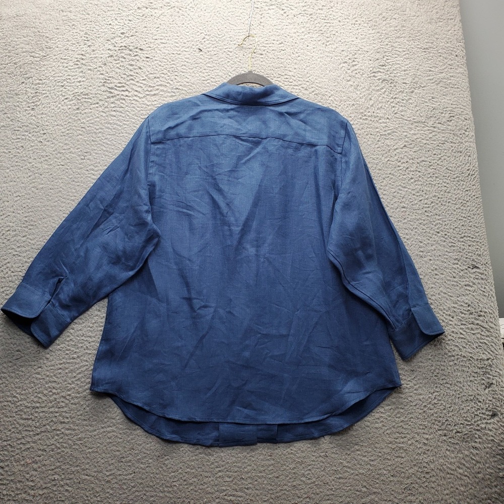 Lauren Ralph Lauren Button-Up Shirt Womens XL Blue Herringbone Linen Long-Sleeve - Picture 2 of 8